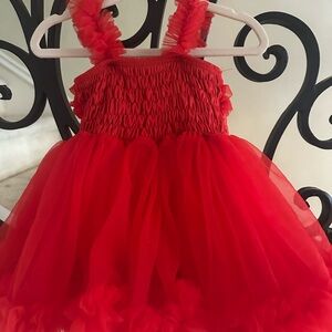 Red Tulle Ruffled Formal Dress